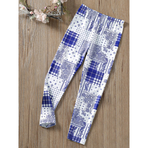 Girls Leggings, Paisley And Plaid Print