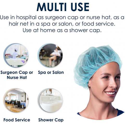 Disposable Surgical Elastic Hair Hat, Blue Color, 100 Pieces