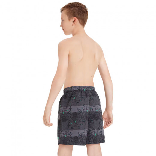 Zoggs Boys Swimming Short, Kraken Design, Black And Grey Color