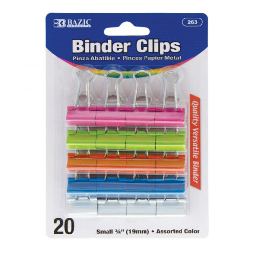 Bazic Binder Clip, Assorted Color, 20 Pieces