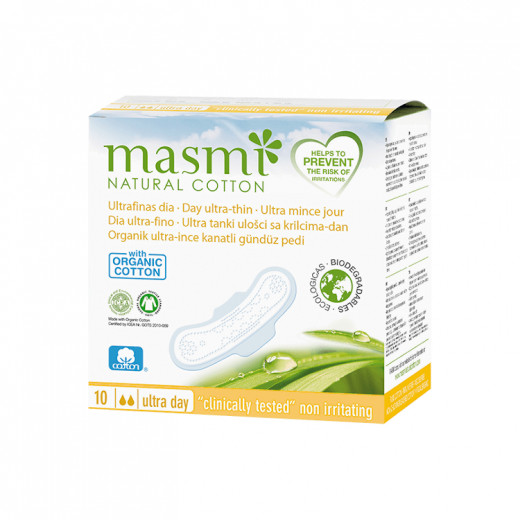 Masmi Ultrathin Day Pads With Wings, Organic Cotton, 10 Pieces