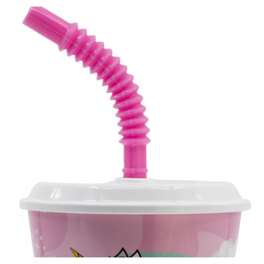 Cup With Tumbler Straw, Unicorn Rainbow Design, 430 Ml