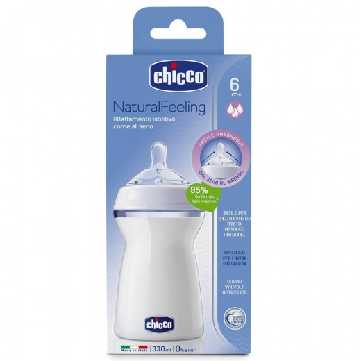 Chicco Bottle, Natural Feeling, White Color, 6 M, 330 Ml