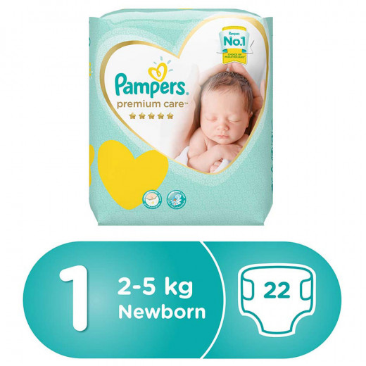 Pampers Premium Care Diapers, Size 1, Newborn, 2-5 kg, Carry Pack, 22 Count, KSA