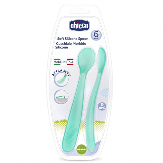 Chicco Soft Silicone Spoon Bi-Pack - Boy (6M+)