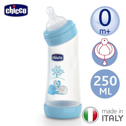 Chicco - Bottle Well Being Angel, BOY 250 Normal Silicone Nipple, Blue