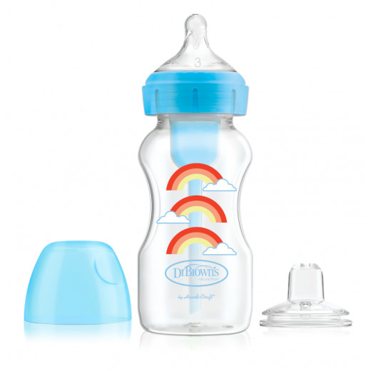 Dr Brown's Wide-Neck Rainbow Patterned Feeding Bottle, 270 Ml with Sippy Spout