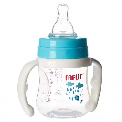 Farlin Wide Neck Baby Bottles With Handle, 150 Ml, Blue Color