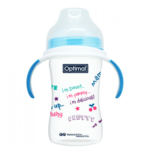 Optimal Extra Wide  Neck Feeding Bottle With Handle 240 Ml, Blue Color