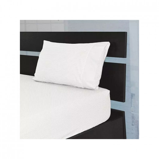 Cannon Dots & Stripes Fitted Sheet Set, Poly Cotton, White Color, Queen Size, 3 Pieces