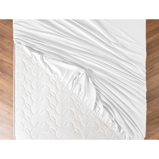 Madame Coco Ciel Double-Size Satin Fitted Sheet, White Color