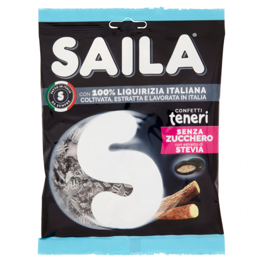 Saila Italian Liquorice Sugar Free Soft Dragees with Stevia Extract 75 Gram