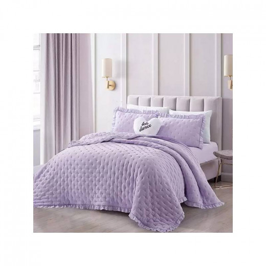 Nova Home "Mabel" Quilted Embroidery Kid's Comforter, Lilac Color, Queen Size, 5 Pieces