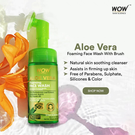 Wow Skin Science Aloe vera Face Wash With Brush, 150ml