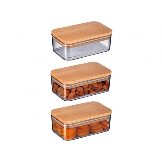 Madame Coco Wooden Lid Storage Container Set,  500 Ml, 3 Pieces