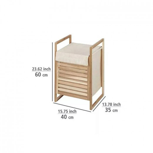 Wenko Acina Laundry Basket - Wood - Brown & Cream