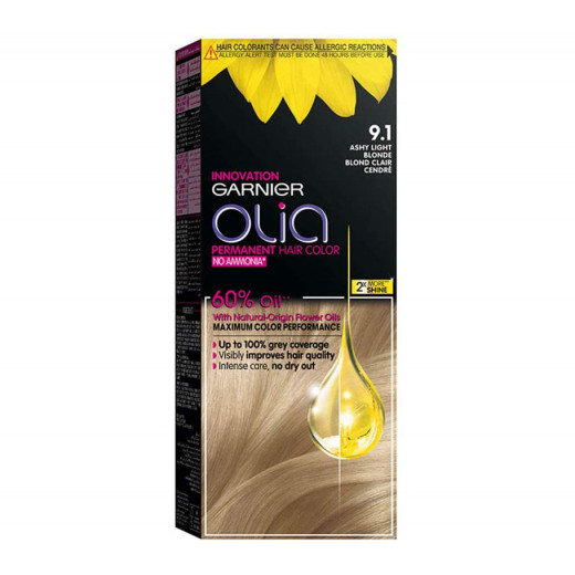 Garnier Olia No Ammonia Permanent Brilliant Color Oil-Rich Permanent Hair Color 9.1 Ashy Light Blonde 209g