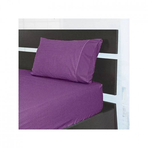 Cannon Dots & Stripes Bed Sheet Set, Poly Cotton,Dark Purple Color, Twin Size, 2 Pieces