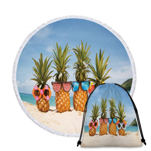 Round Beach Towel, Pineapple Design