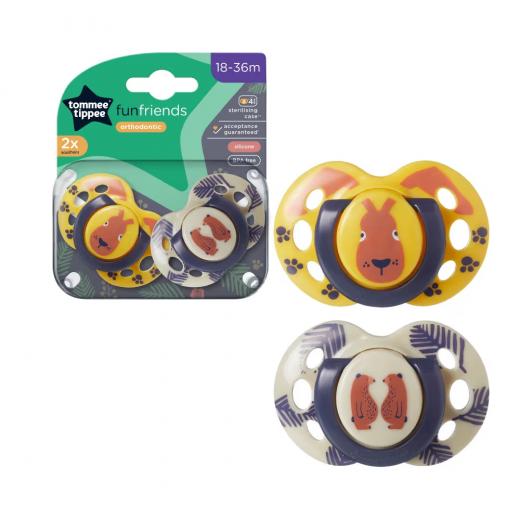 Tommee Tippee Fun Friends Soothers, Symmetrical Orthodontic Design, 18-36m, 2 Pieces