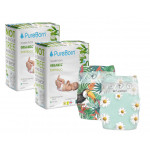Pure Born Organic Nappies Double Pack, Daisy's Design, Size Newborn, 0-4.5 Kg, 68 Pieces + One Pack Tropic Design