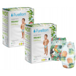 Pure Born Organic Nappies Double Pack, Pinapple Design, Size 5, 11-18 Kg, 44 Pieces + One Pack Tropic Design