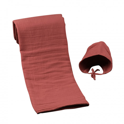 Elmalella Mira Blanket & Hat Set, Dark Red Color