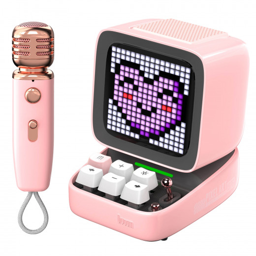 Divoom Ditoo Bluetooth Speaker With Mic Pixel Display Karaoke Microphone, Pink Color