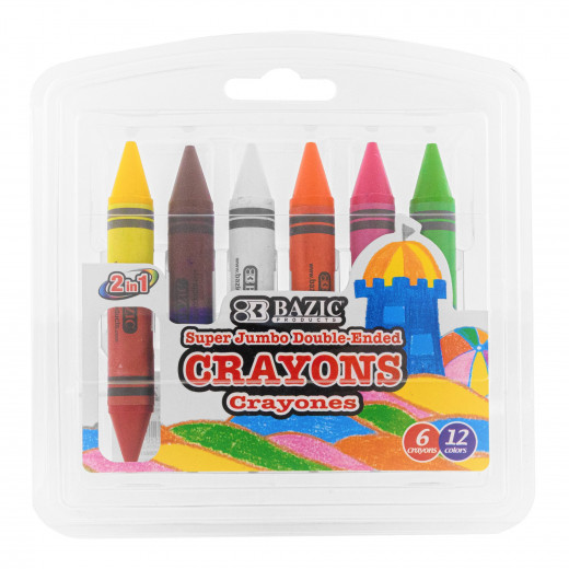 Bazic Super Jumbo Crayons Premium Double-Ended, 12 Color