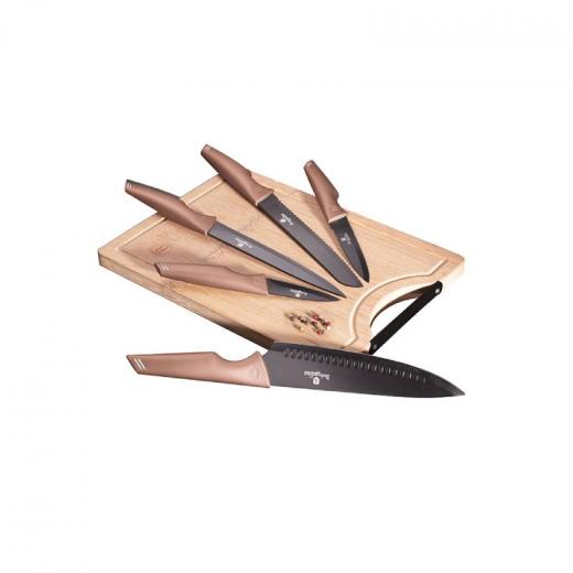 Berlinger Haus Knife & Cutting Board Set, Rose Gold Color,  6 Pieces