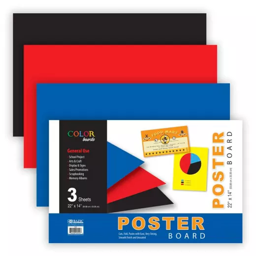 Bazic Color Poster Board, 22X14 Cm, (3/Pack)