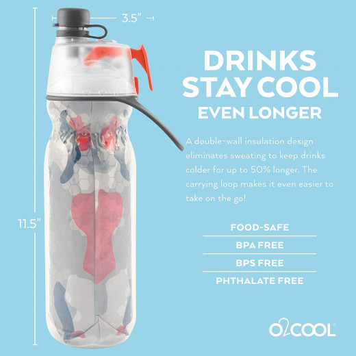 O2COOL Arctic Squeeze Insulated Water Bottle, Red Camo & Gray, 592 ml