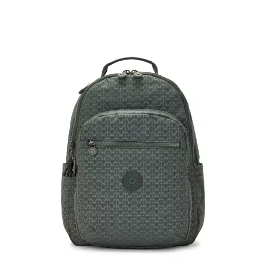 Kipling Seoul Backpack With Padded Laptop Sign Green Embosse, Large