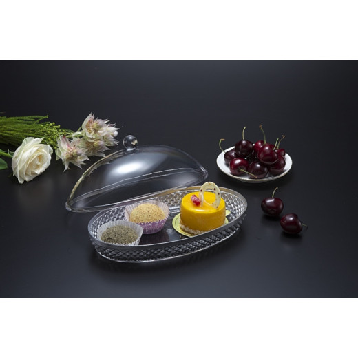 Vague Acrylic Diamond Silver Oval Dessert Set