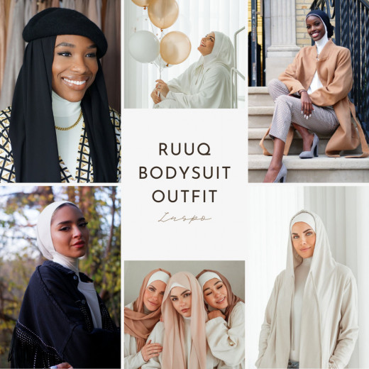 RUUQ Women's Nursing Bodysuit Long Sleeve with Hijab Cap - Ivory - 3XL