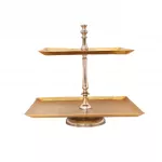 Vague Aluminium Square 2 Tier Stand with Stainless Steel Gold Finish 40 Cm