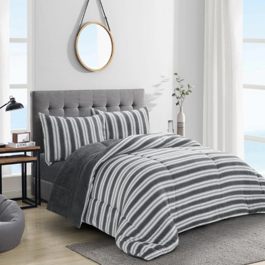 Nova home bliss winter flannel comforter set - king/super king - grey 6pcs