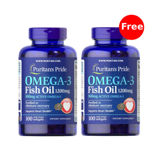 Puritan's Pride Omega-3 Fish Oil, 1200 Mg,100 Count+ 1 Pack for Free