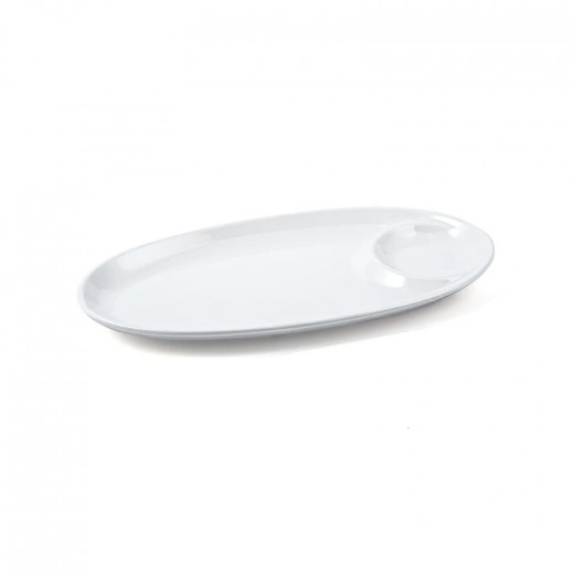 Vague Melamine Oval Platter with Sauce Hole 28 Cm