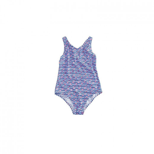 Slip Stop Stripe Children's Swimsuit  White -Blue (4-5Years)