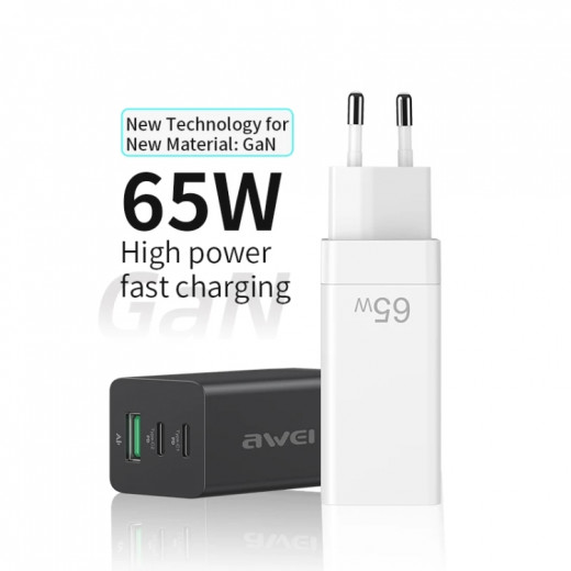 awei PD9 65W ثنائي النوع C / USB-C + USB GaN سريع