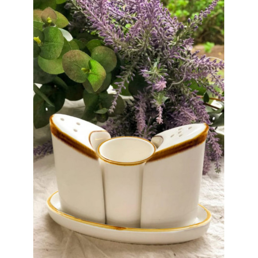 Porceletta Ivory Mocha Porcelain Condiment Set 4 Pieces