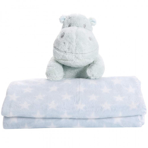 Nova blanket with hippo toy mint 75x100cm single