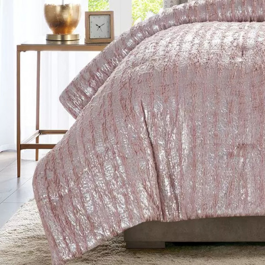 Nova Home Harlow Winter Silver Metallic Print Fur Comforter, Pink Color, Twin Size 6 Pieces