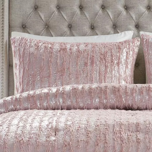 Nova Home Harlow Winter Silver Metallic Print Fur Comforter, Pink Color, Twin Size 6 Pieces