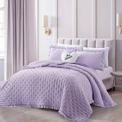 Nova Home "Mabel" Quilted Embroidery Kid's Comforter, Lilac Color, Queen Size, 5 Pieces