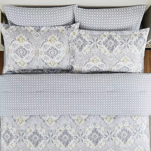 Nova Home "Vienna" Double-Face Printed Comforter, Grey Color, King/Super King, 6 Pieces