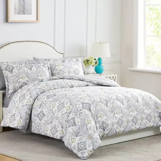 Nova Home "Vienna" Double-Face Printed Comforter, Grey Color, King/Super King, 6 Pieces