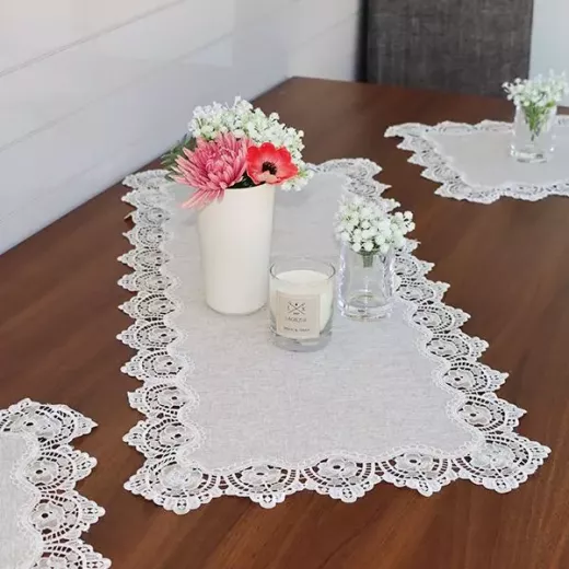 Nova Home  "Berna" Lace Coffee Table Tablecloth Set, Beige Color, 3 Pieces