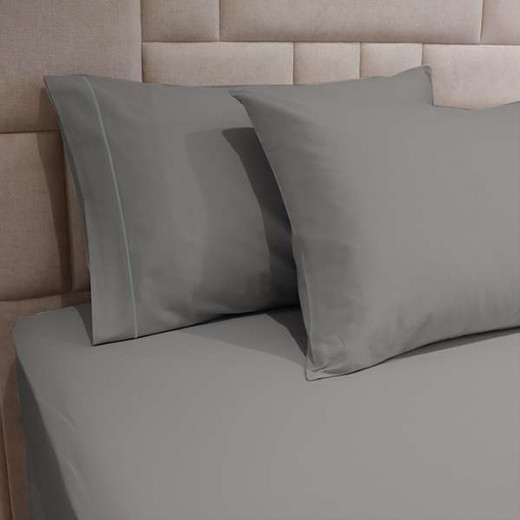 Fieldcrest Plain Fitted Sheet Set, 100% Cotton 220 Thread, Grey Color